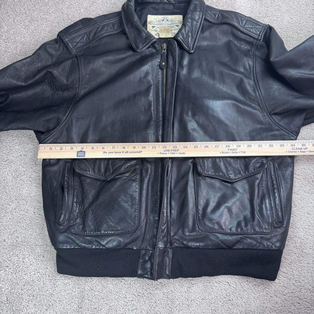 Vintage BANANA REPUBLIC SAFARI & TRAVEL Thick Leather Bomber Jacket Black Sz 44 - Picture 6 of 13